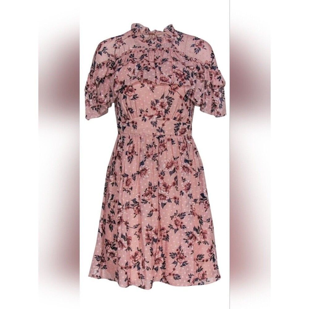 Kate Spade Women's Pink Floral Silk Ruffle Prairie Rose Dress Size 4